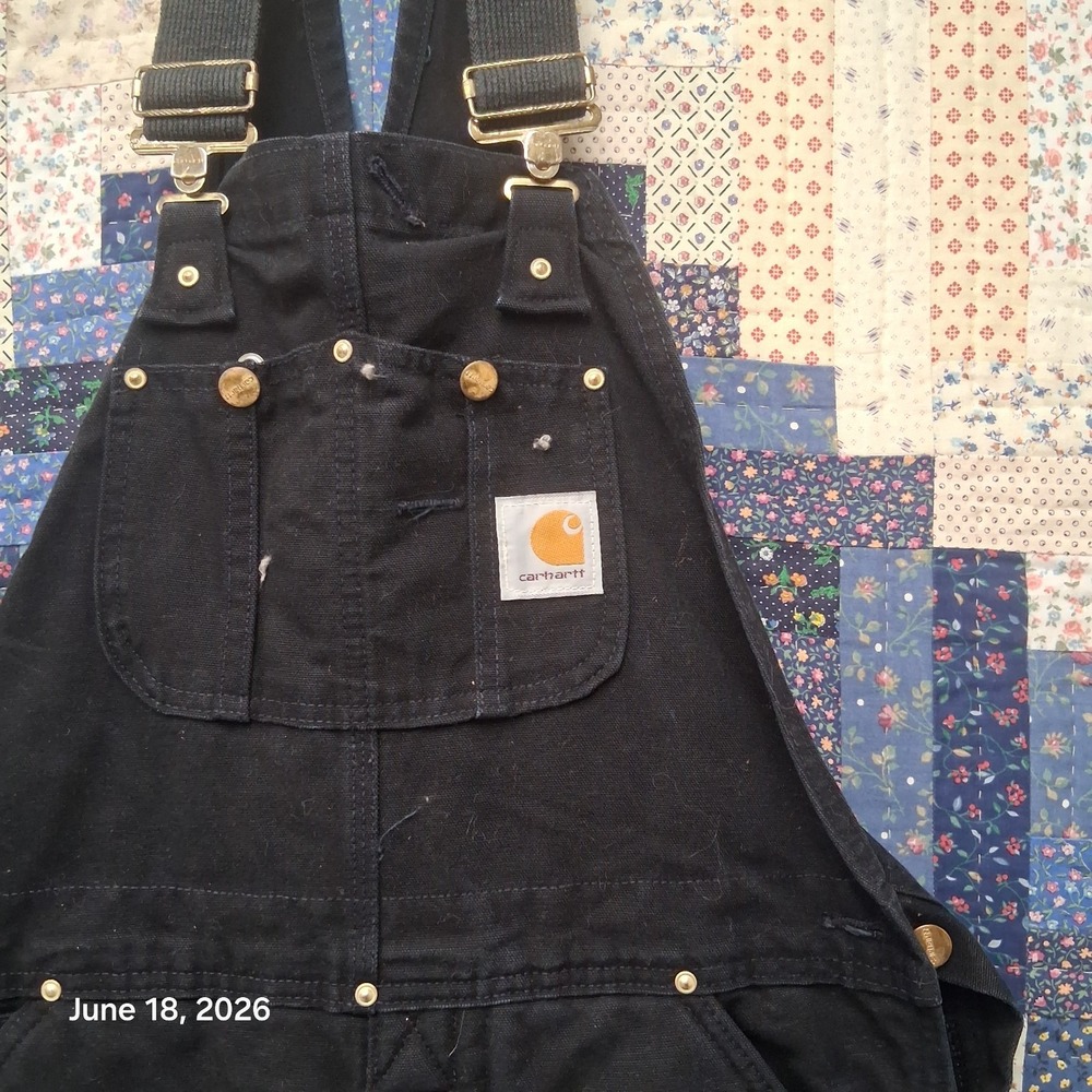 Vintage 2002 Carhartt R03 BLK Insulated Black Double Knee Overall Bibs Sz 32x32 - Picture 3 of 15
